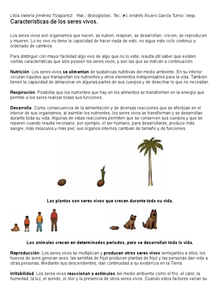 Caracteristicas de Los Seres Vivos | PDF | Organismos | Vida
