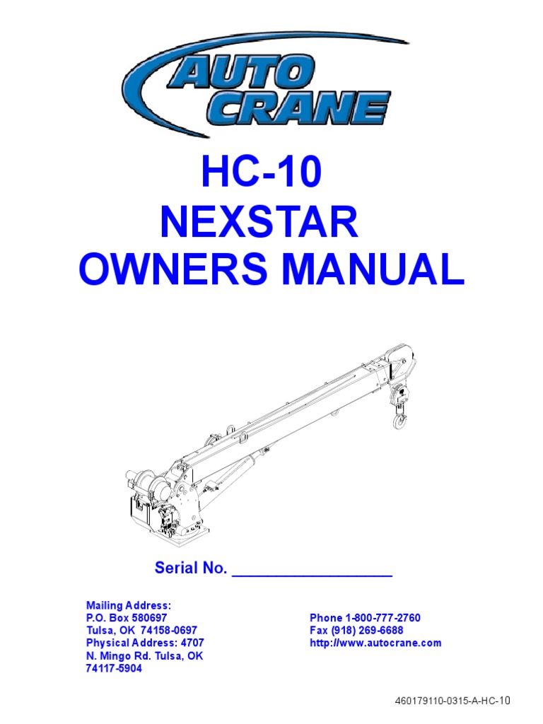 HC-10 NexStar Owners Manual | PDF | Crane (Machine) | Elevator