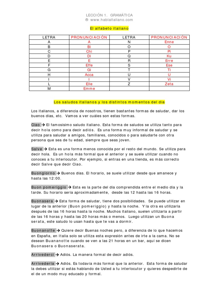 LECCIÓN 1. GRAMÁTICA ® WWW  El Alfabeto | PDF