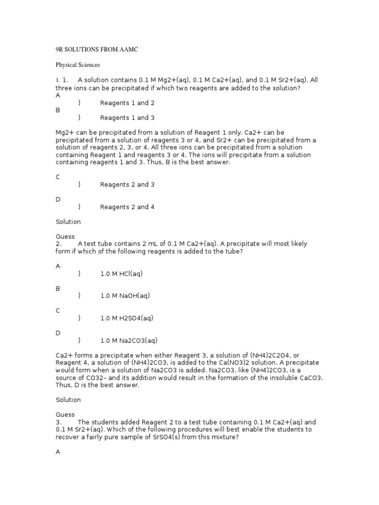 Aamc MCAT Test 9 Answers | PDF