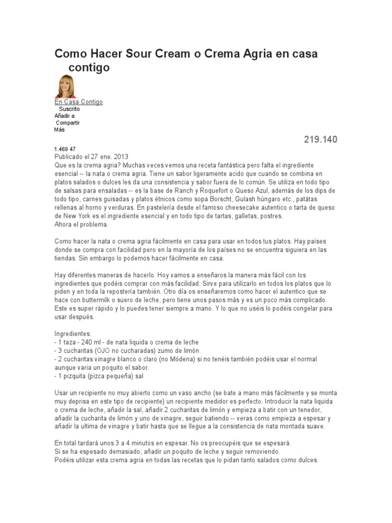 Como Hacer Sour Cream o Crema Agria en Casa Contigo PDF Crema