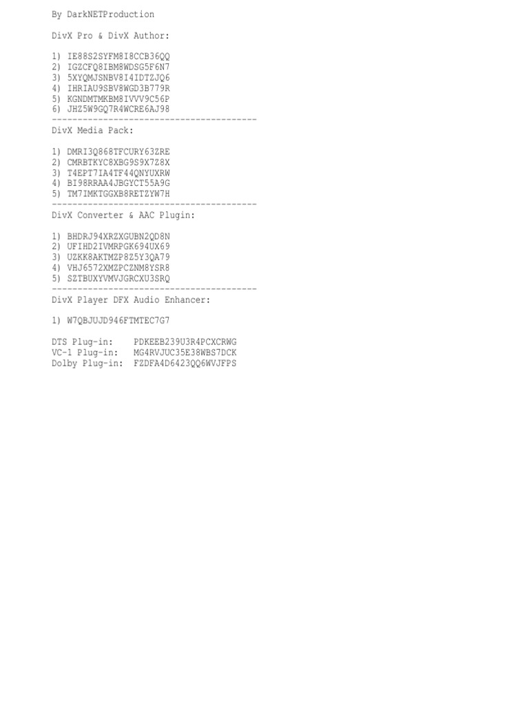 DivX Pro Serial Numbers and Codes | PDF | Video | Multimedia