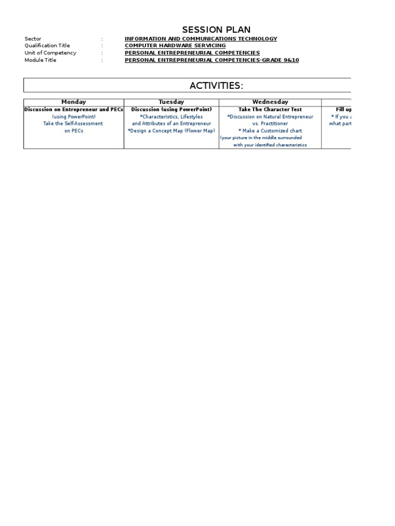Activities:: Session Plan | PDF