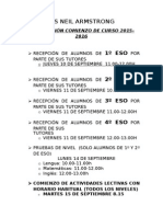 Aviso Comienzo Clases Septiembre