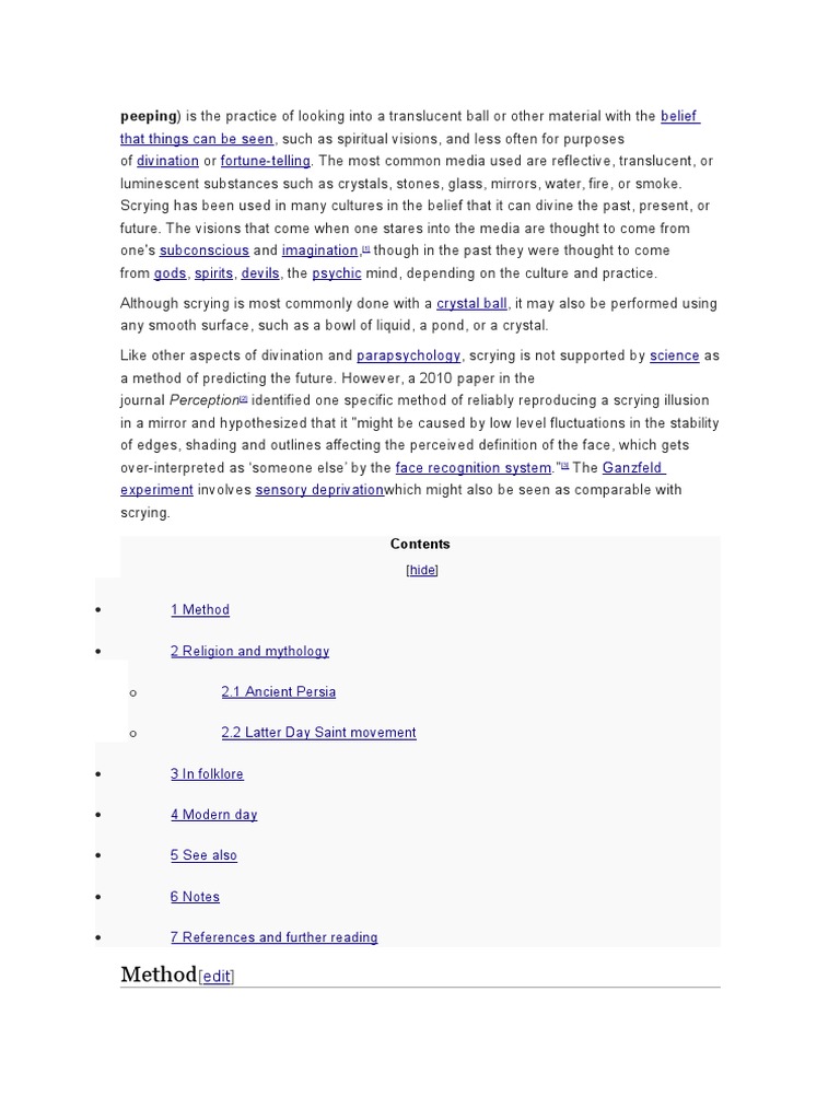 Method: Peeping) Is The Practice of Looking Into A Translucent Ball or ...