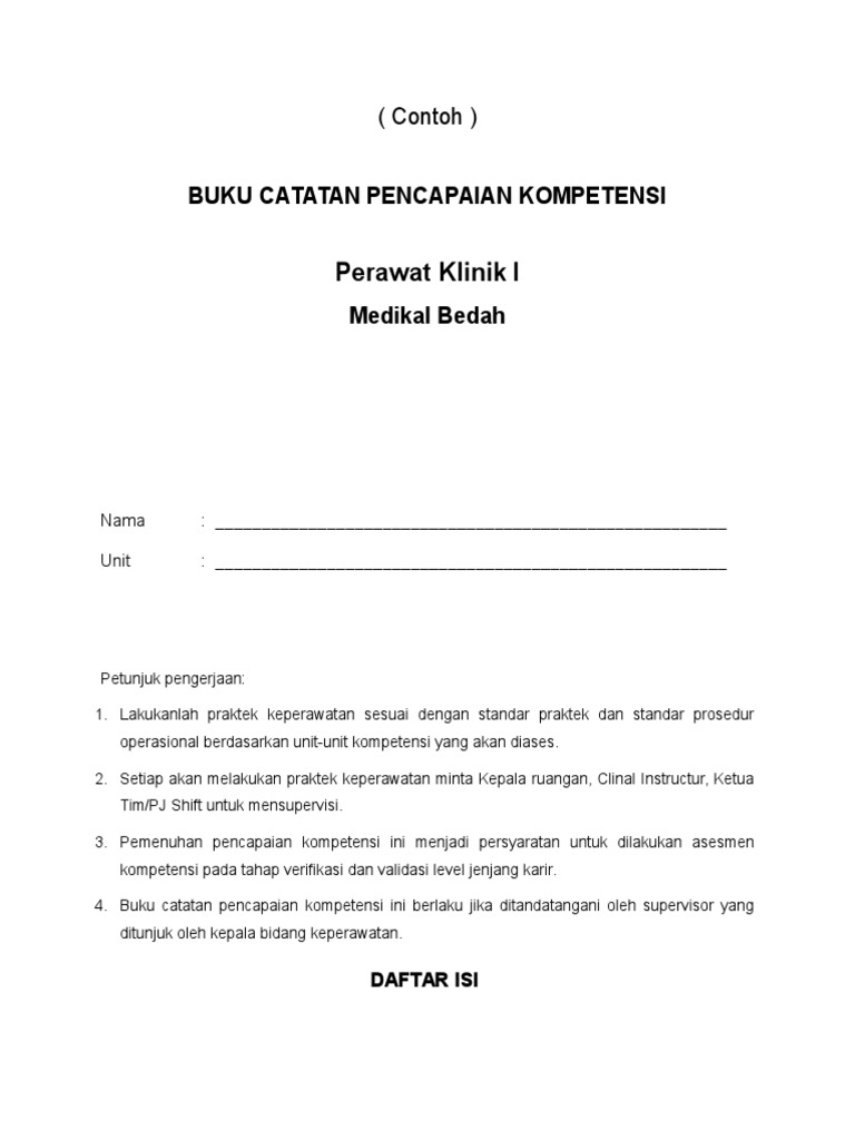 Contoh Log Book (Depan & Daftar Isi)