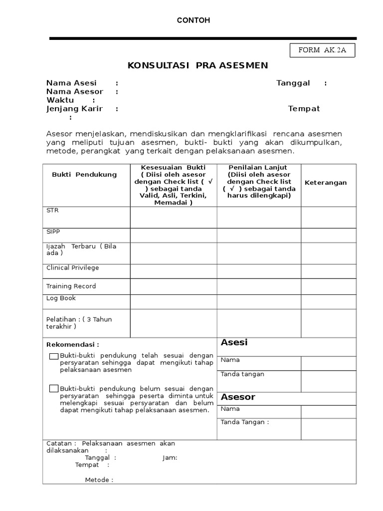 Format Ak.2 A Konsultasi Pra Asesmen | PDF