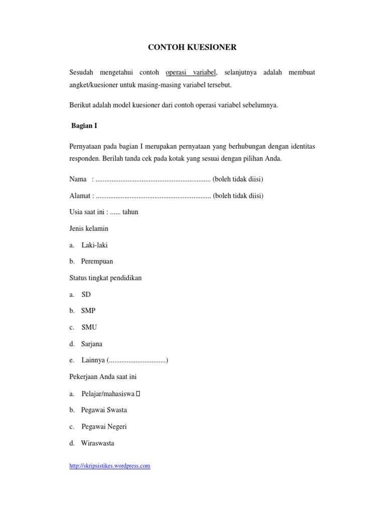 Contoh Kuesioner