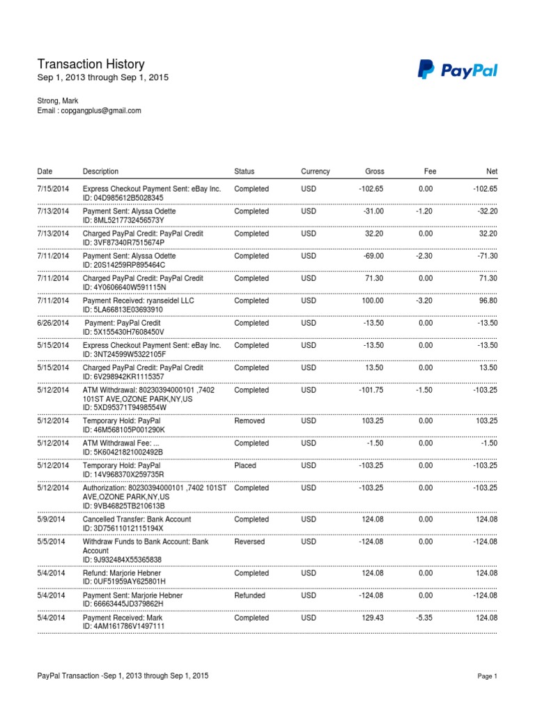 PayPal Transaction History 2013-2015 | PDF | Business | Law