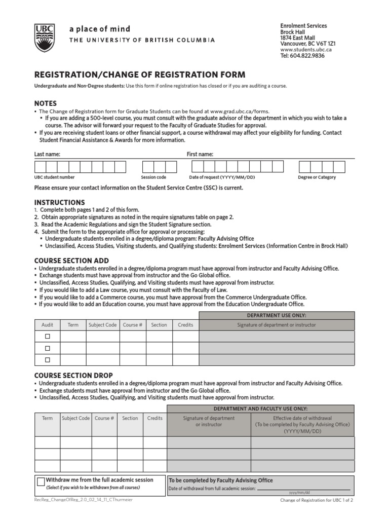 UBC Course Registration Undergraduate Education Academic Degree