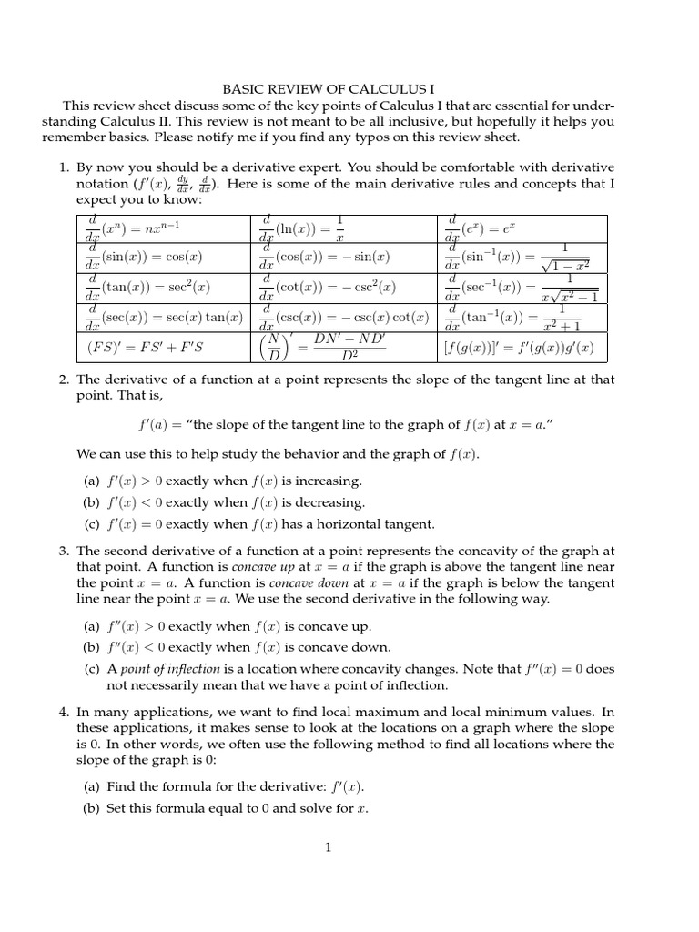 Essential Calculus I Review Guide | PDF | Sine | Trigonometric Functions