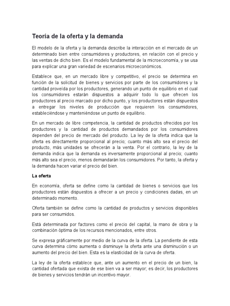 Teoría de La Oferta y La Demanda | Descargar gratis PDF | Oferta ...