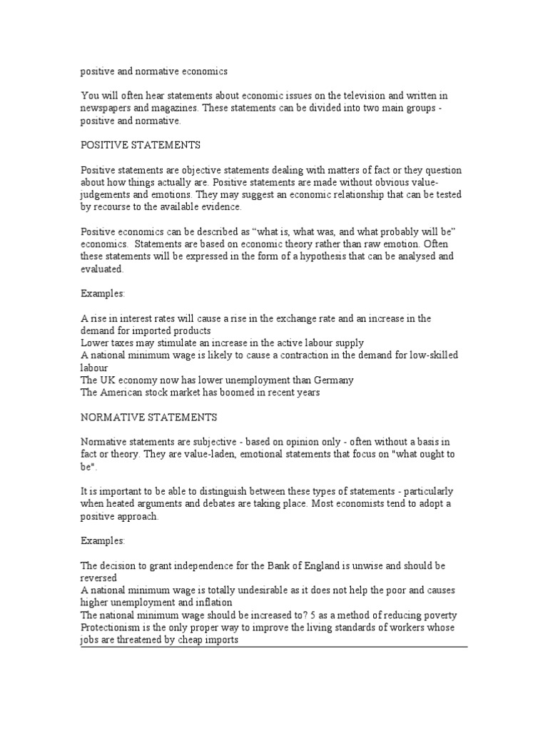 Positive and Normative Economics You Will Often | PDF | Monopoly ...