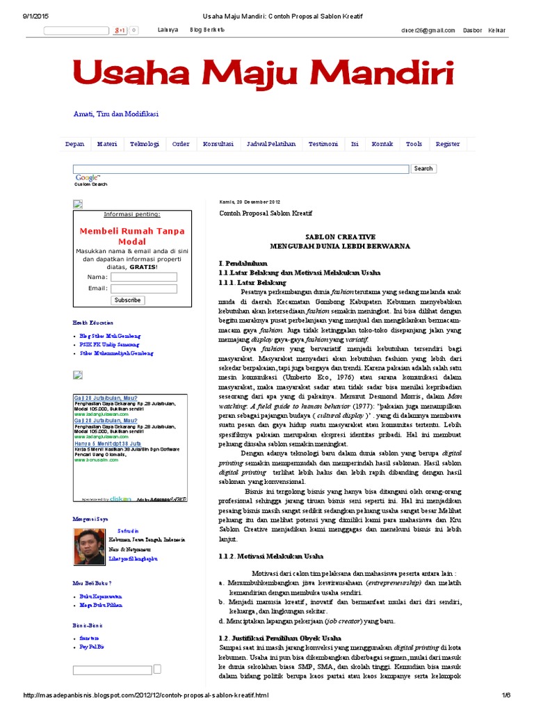 Usaha Maju Mandiri Contoh Proposal Sablon Kreatif PDF