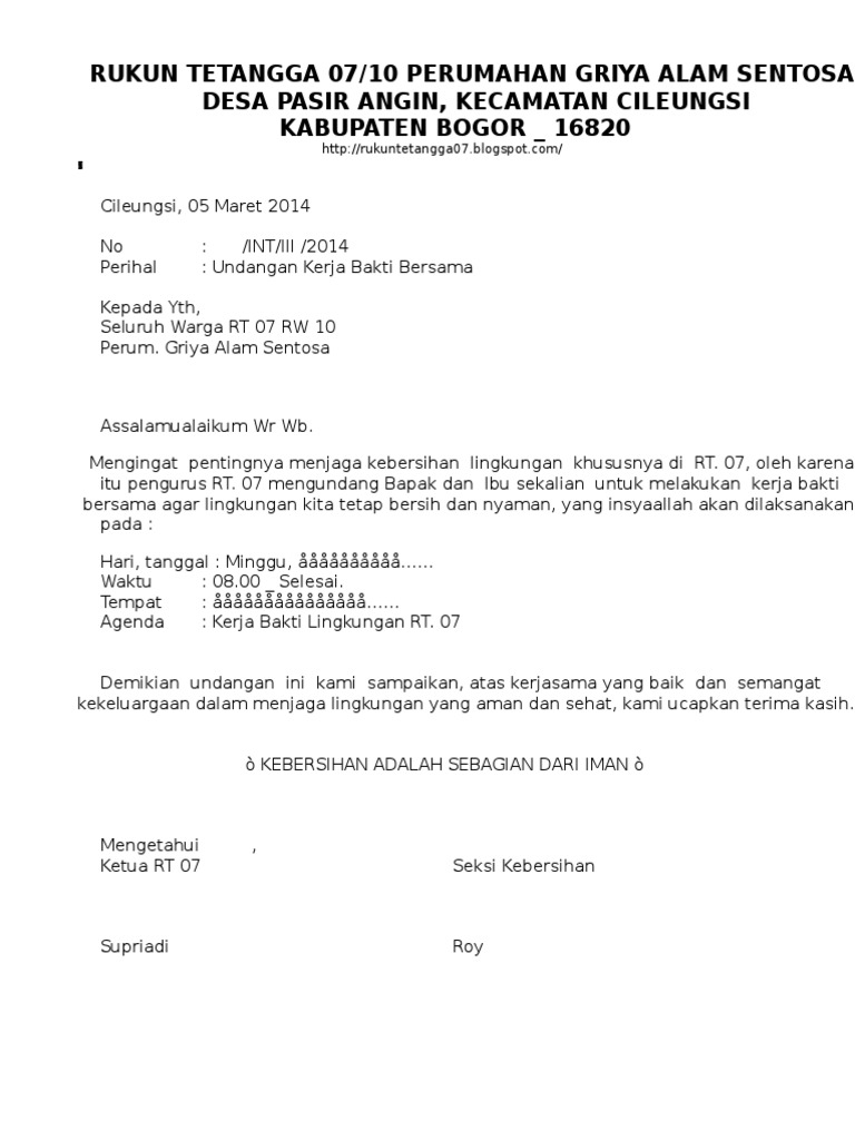 Surat Undangan Kerja Bakti Rt Pdf