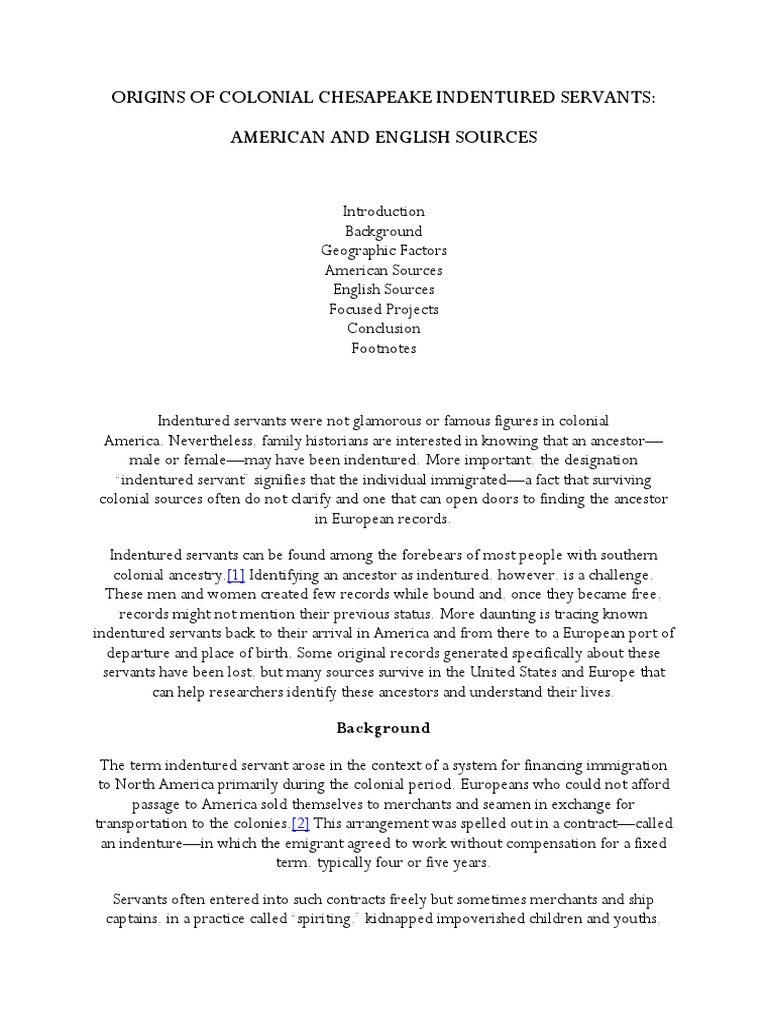 Origins of Colonial Chesapeake Indentured Servants | PDF | Genealogy ...
