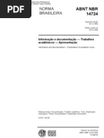 NBR 14724 - Informação e documentação — Trabalhos acadêmicos — Apresentação