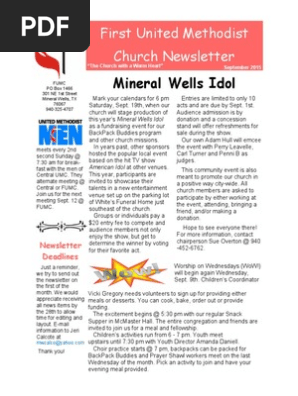 September 2015 First United Methodist Church Newsletter
