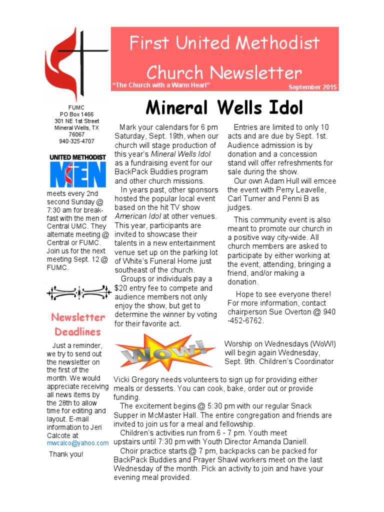 FUMC September 2015 Newsletter | PDF | United Methodist Church | Foods