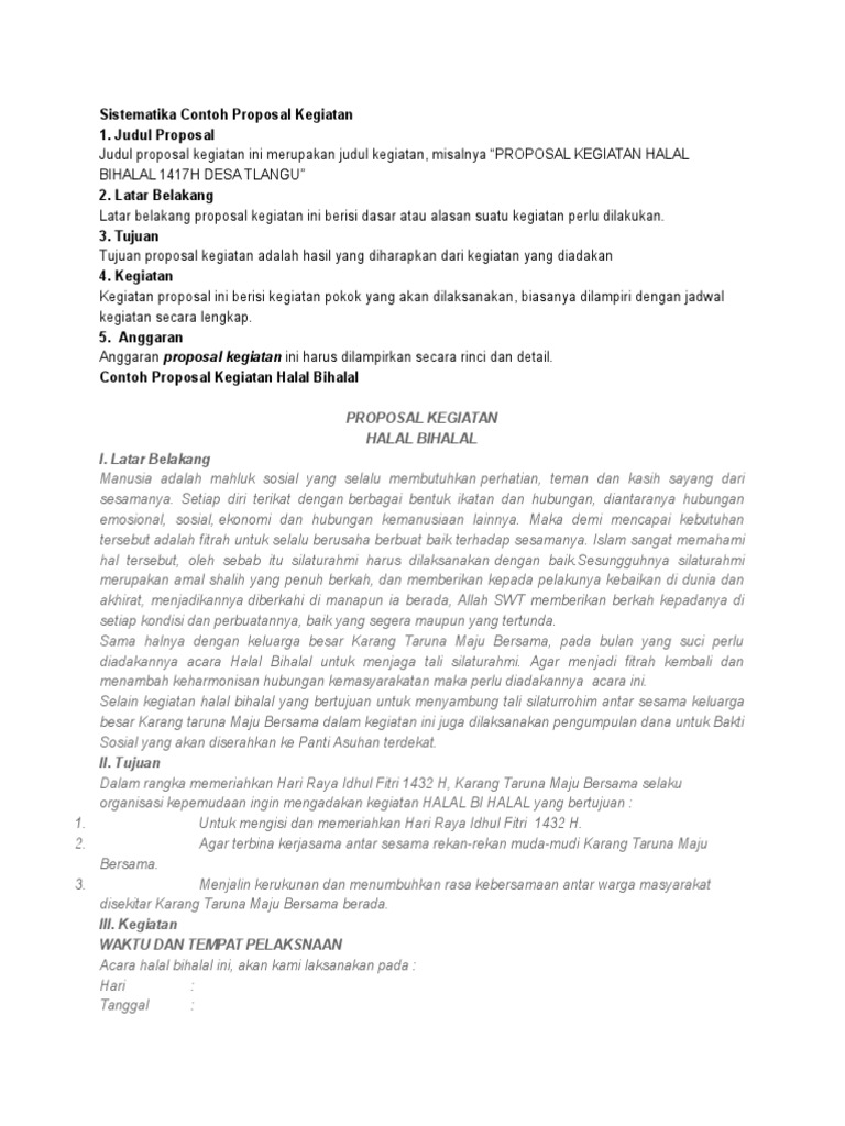 Sistematika Contoh Proposal Kegiatan
