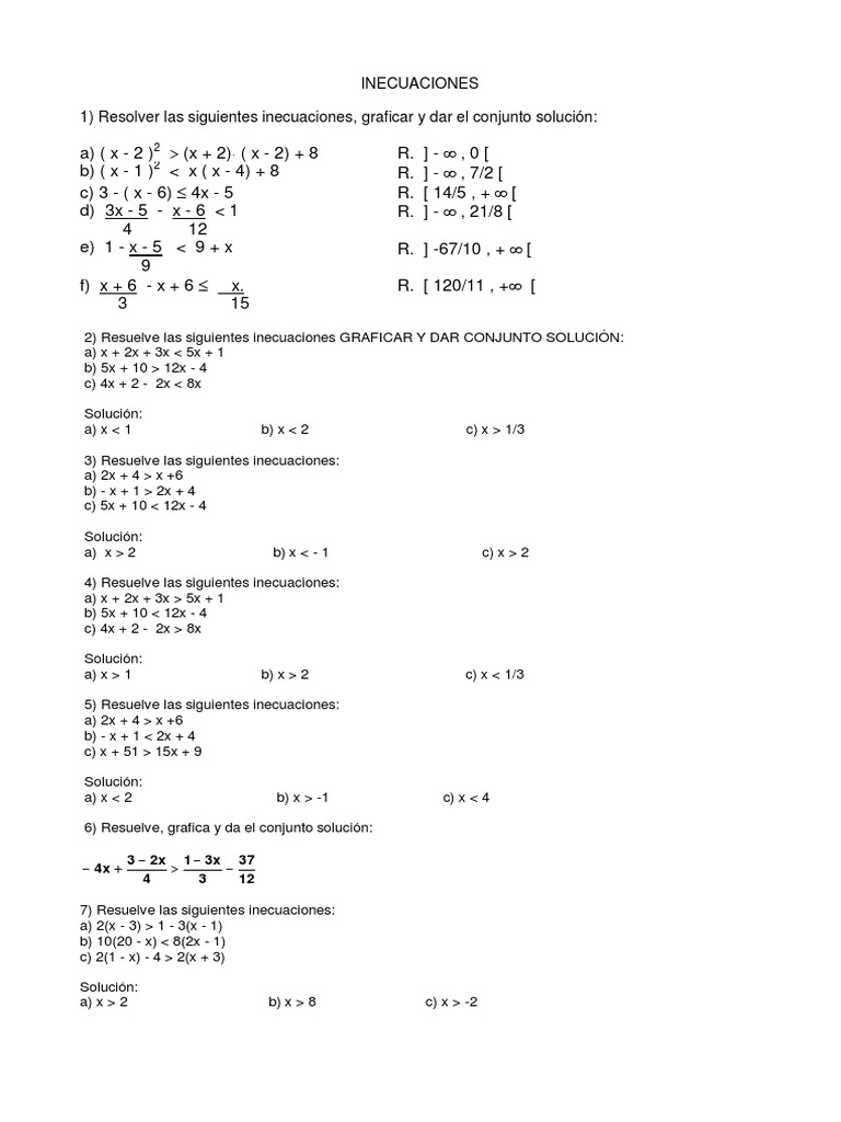 Ejercicios Con Inecuaciones de Primer Grado PDF