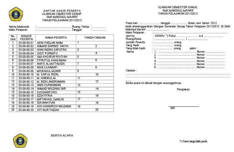 Berita Acara Dan Daftar Hadir