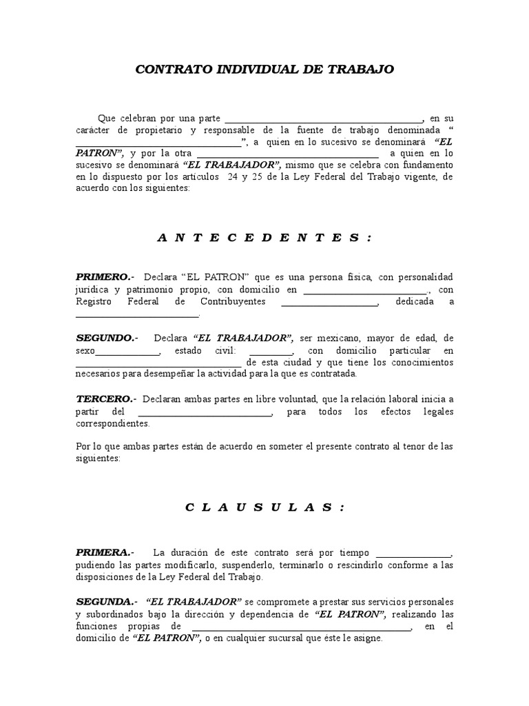 Contrato Individual de Trabajo Derecho laboral