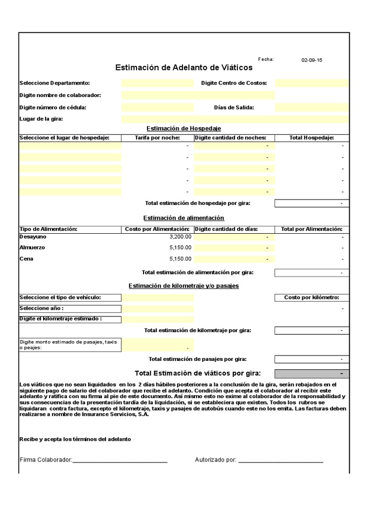 Formato para Viaticos | PDF | Microsoft Excel | Los Estados Unidos