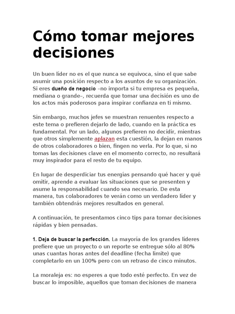 5 Tips para Tomar Mejores Decisiones | PDF | Toma de decisiones | Sicología