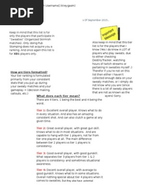 The Official Xbox One Destiny Tier List Updated0 Pdf Video Games Entertainment