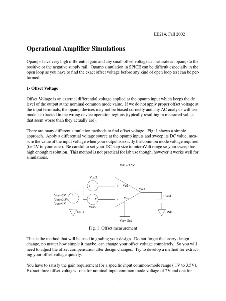 Operational Amplifier Simulations: 1-Offset Voltage | Download Free PDF ...