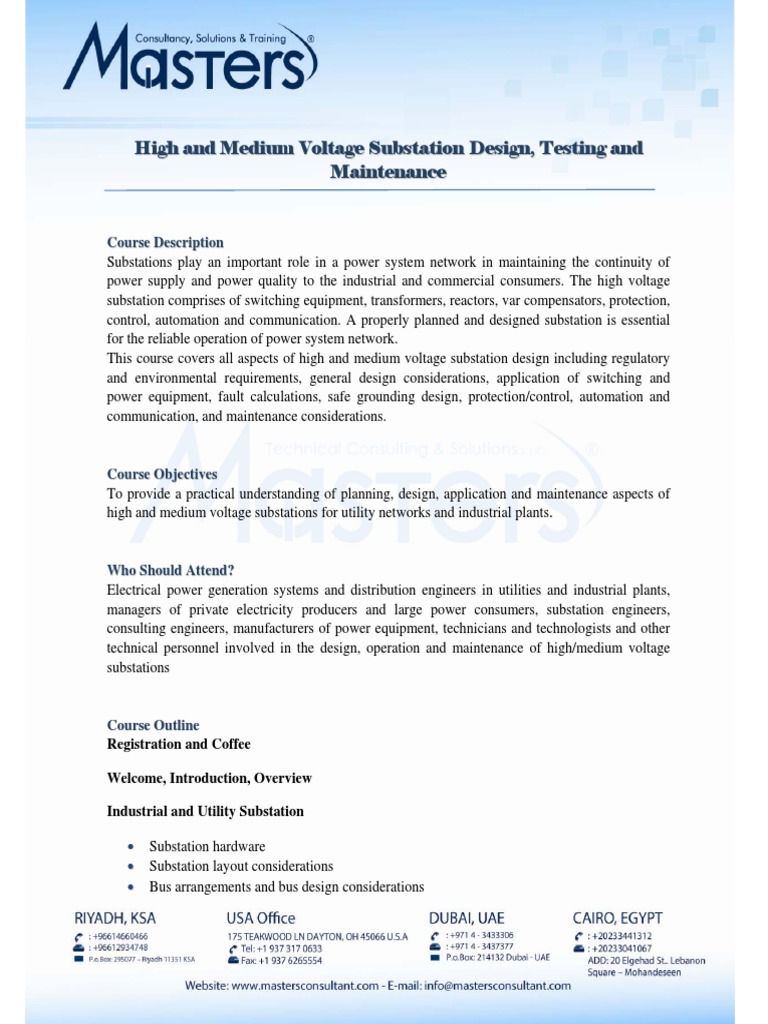 High and Medium Voltage Substation Design, Testing & Maintenance | PDF ...