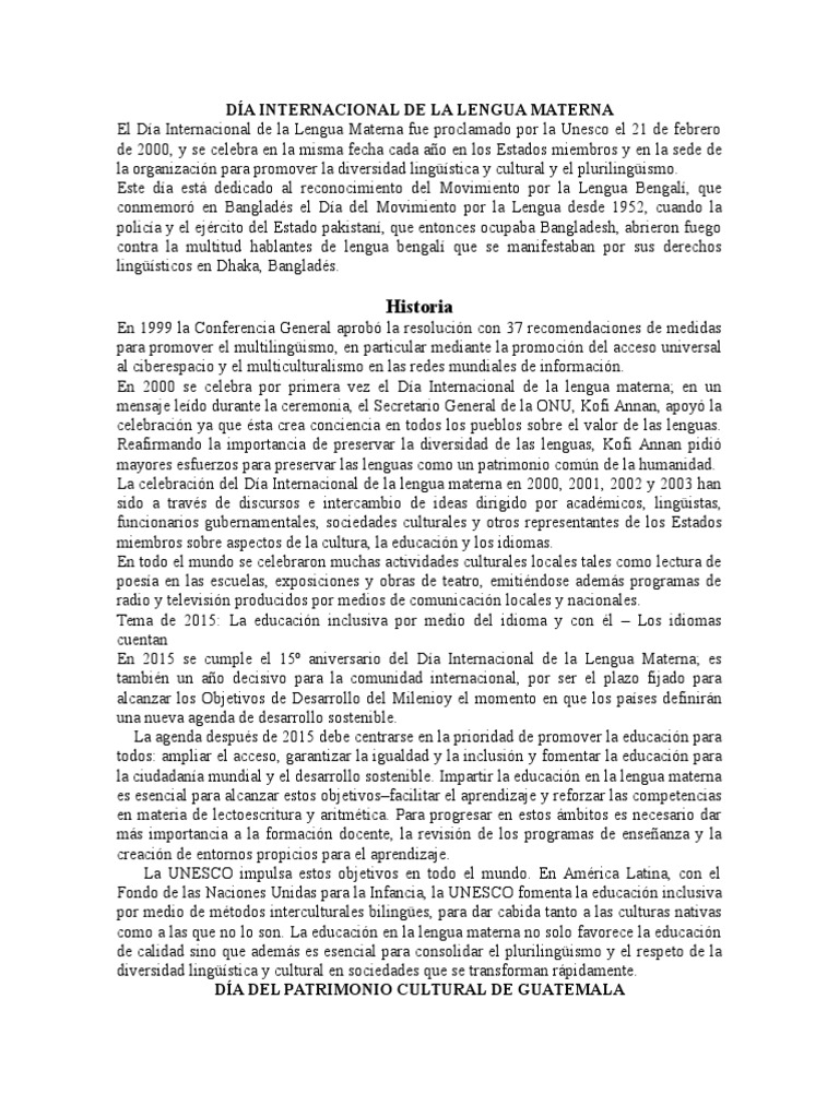 Día Internacional de La Lengua Materna | PDF