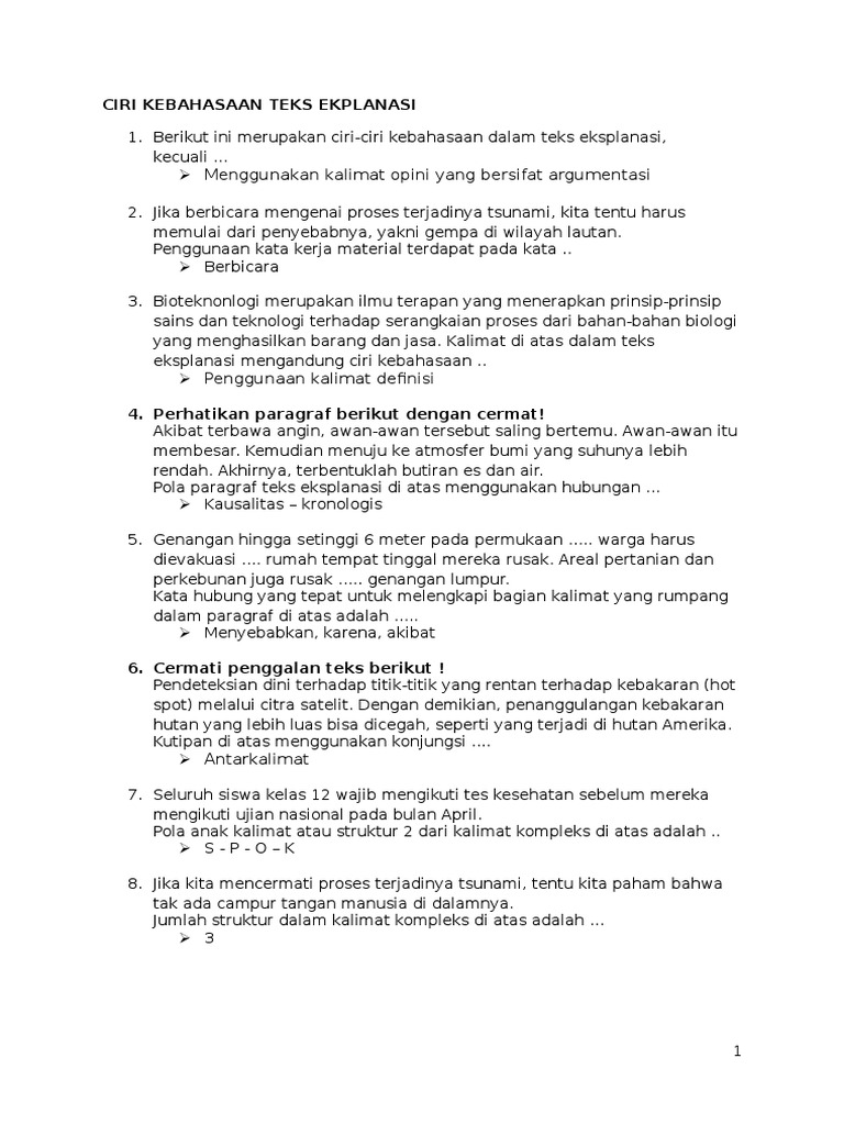 Ciri Kebahasaan Teks Ekplanasi