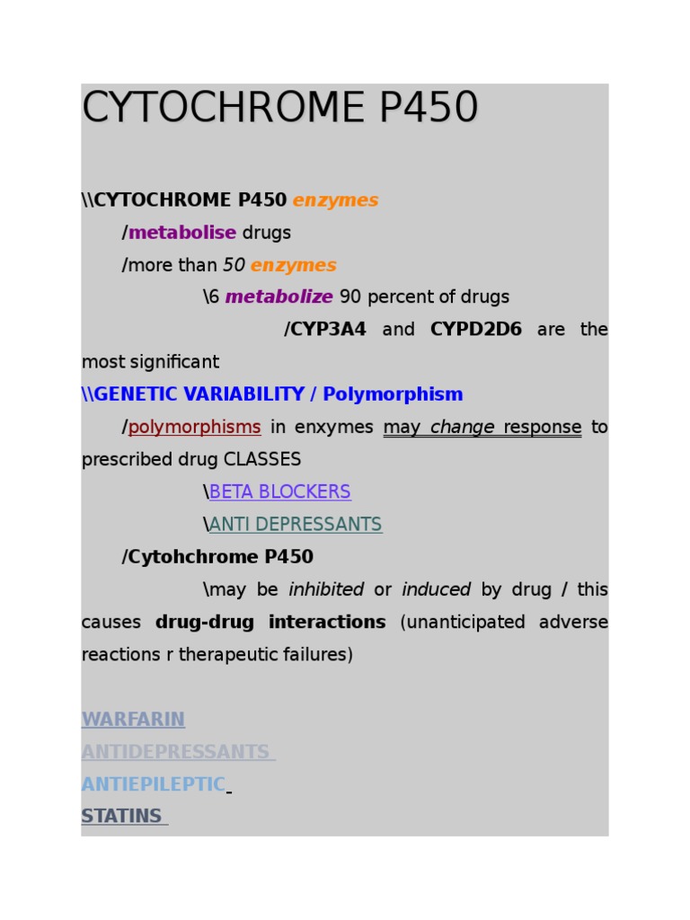 Cytochrome P450: Drug Metabolism Insights | PDF | Cytochrome P450 ...