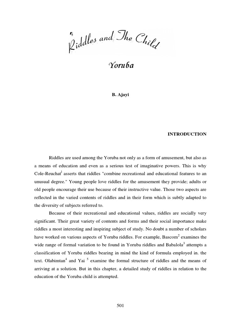 Yoruba Riddles PDF Anthropomorphism Riddle