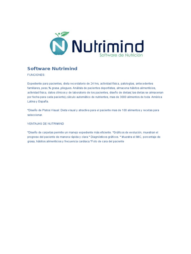 Características del Software Nutrimind | PDF | Nutrición | Dieta y ...