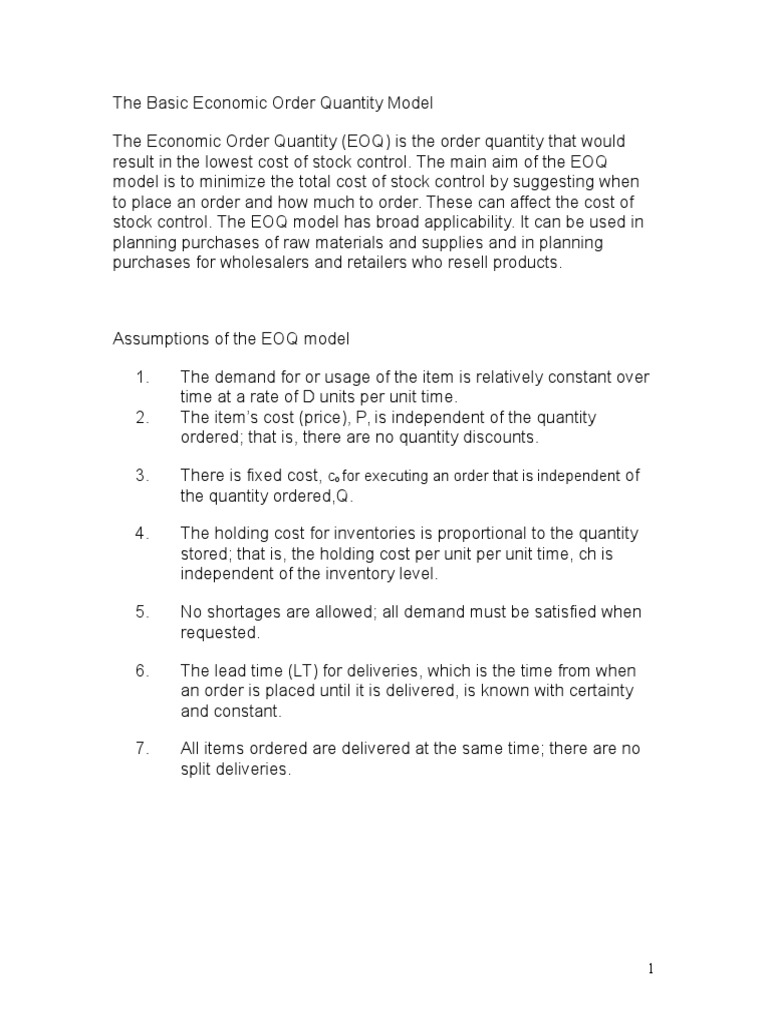 Economic Order Quantity Explained | PDF | Inventory | Demand