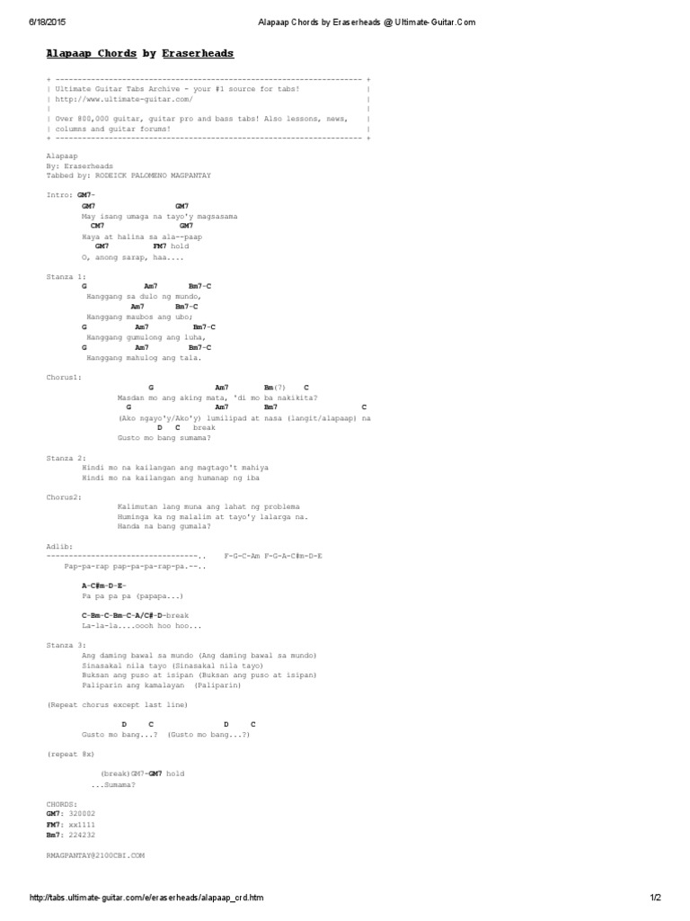 Alapaap Chords by Eraserheads UltimateGuitar