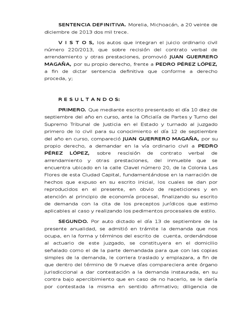 Sentencia Definitiva | PDF | Demanda judicial | Pagos