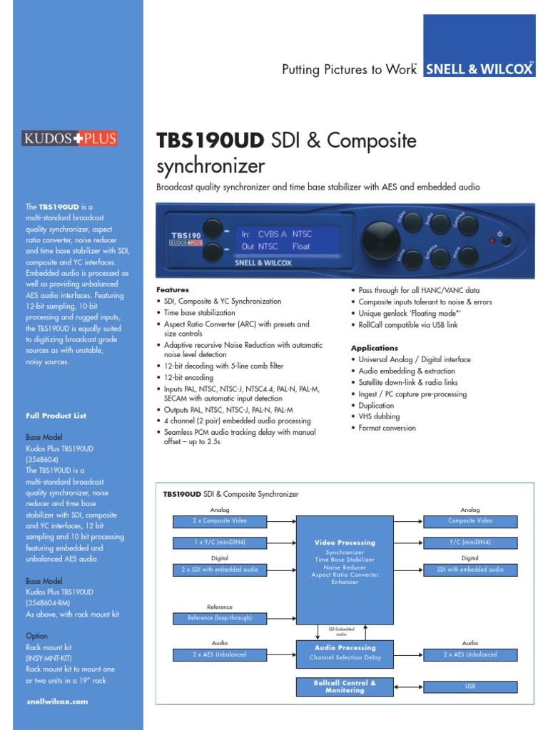 Folleto Snell & Wilcox TBS190UD | Video | High Definition Television