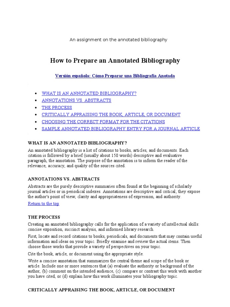 An Assignment On The Annotated Bibliography | PDF | Citation | Bibliography