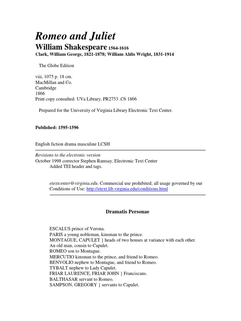 Romeo and Juliet by William Shakespeare | PDF | Characters In Romeo And ...