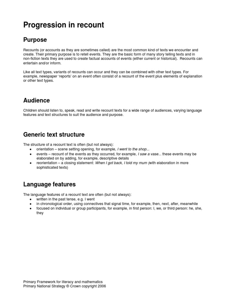 Progression in Recount Texts | PDF | Curriculum | Narration