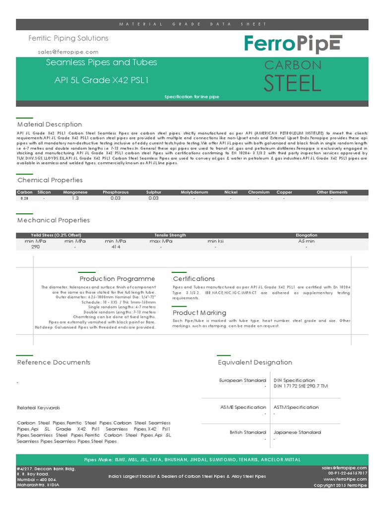 API 5l Grade x42 Psl1 Pipes | PDF | Pipe (Fluid Conveyance ...