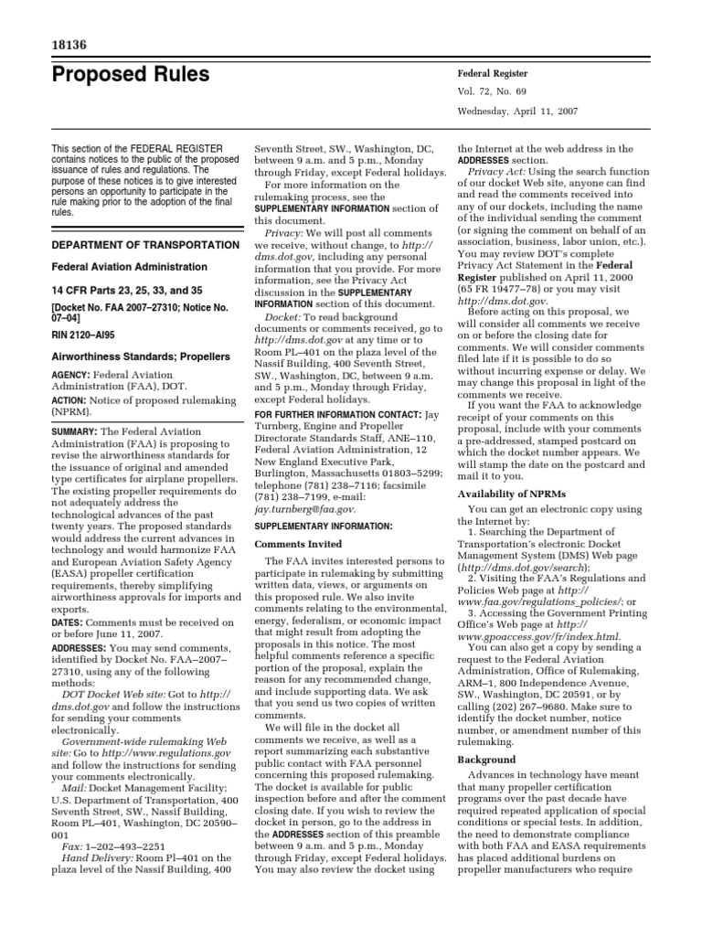 Proposed Rule: Airworthiness Directives: Propellers | PDF | Rulemaking ...