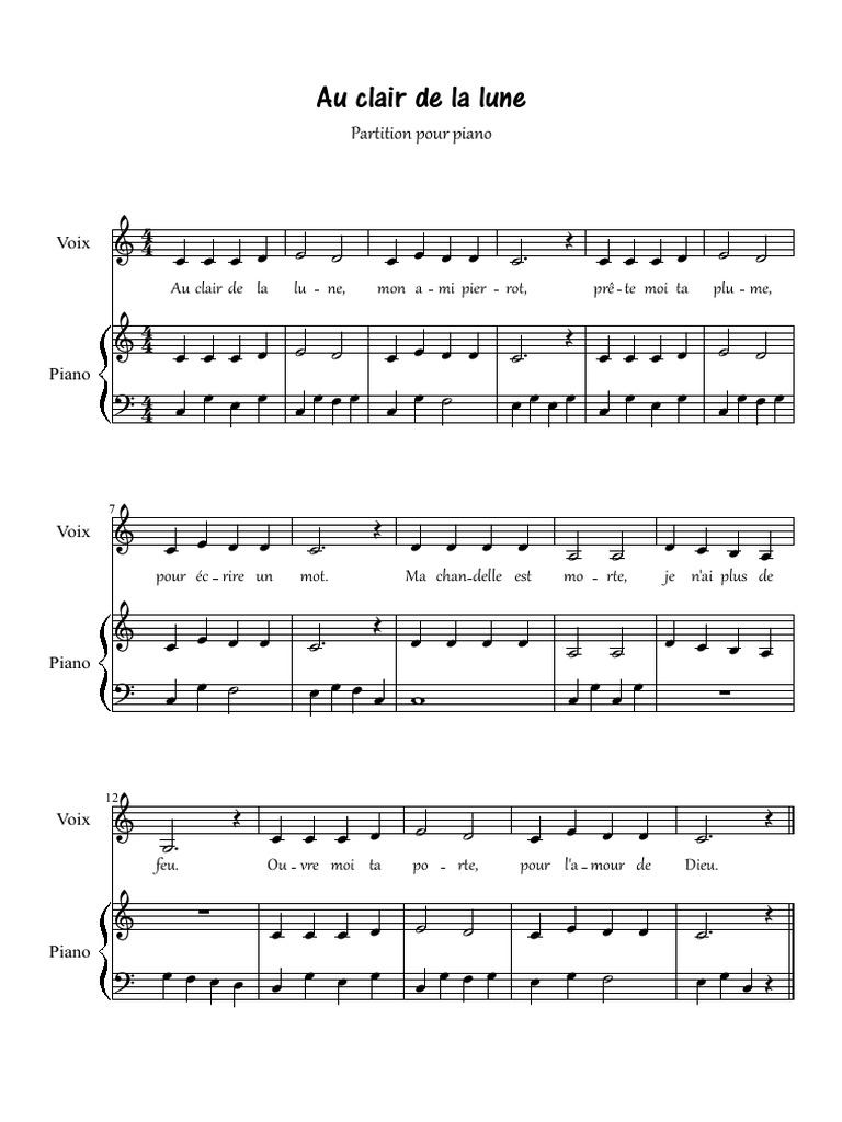 Partition Piano Au Clair De La Lune Offrezvous chemin Desserrer au clair de la lune partition piano débutant  Mûrir Bangladesh Débile