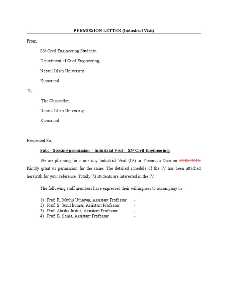 Industrial Visit Permission Request | PDF
