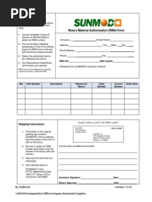 SunModo RMA Form