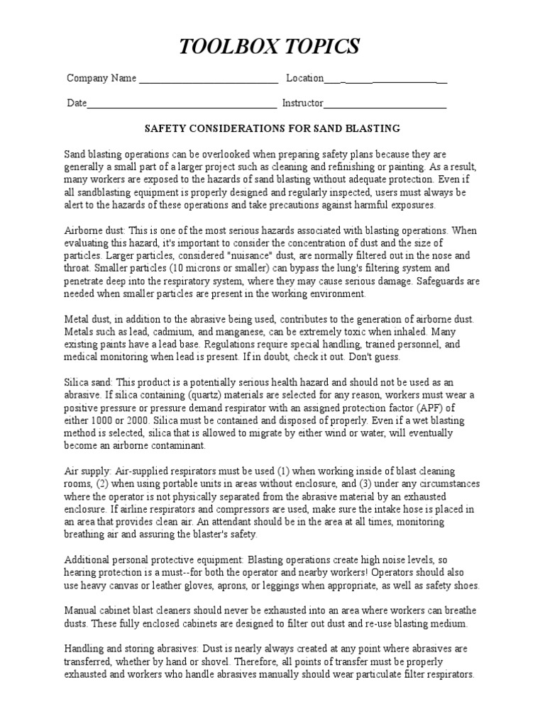 Safety When Sand Blasting (1) Sand Dust